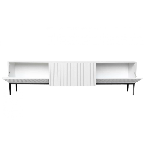 Szafka RTV z szufladą Nicole 200 cm - biały mat / czarne nóżki